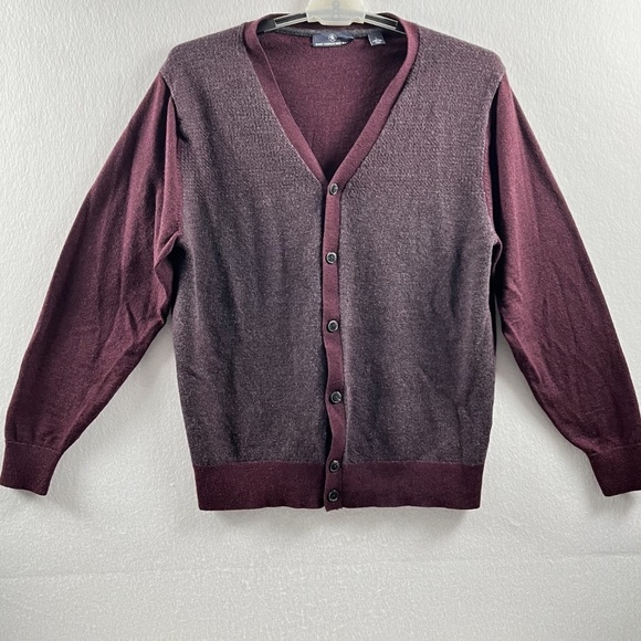 Hart Schaffner Marx 100% Merino Wool Cardigan Sweater Men’s Large Burgundy - Picture 1 of 6